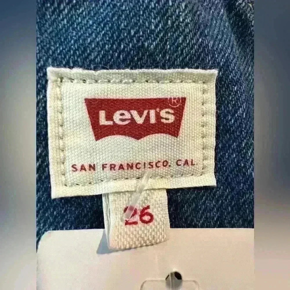 Levi’s Levi Strauss & Co Revolve Denim Jeans Overalls Jumpsuit Orange Tag Label - Picture 9 of 9